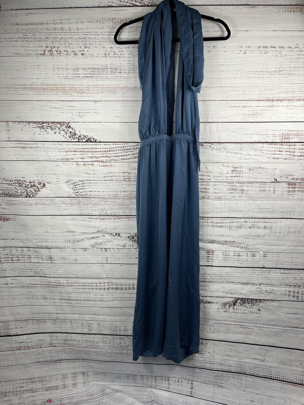 Cider Jumpsuit Women's XL Blue Plunge Halter Wide Leg Sleeveless 100% Polyester